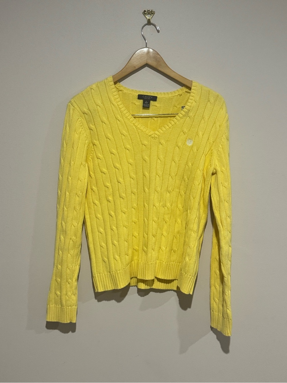 Chaps Ralph Lauren Yellow Cable Sweater Sz Large